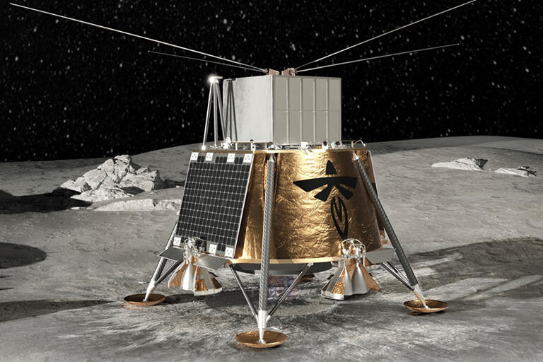 A rendering of a lunar lander delivering LuSEE-Night to the far side of the moon