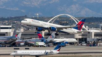 A Delta plane takes off at LAX