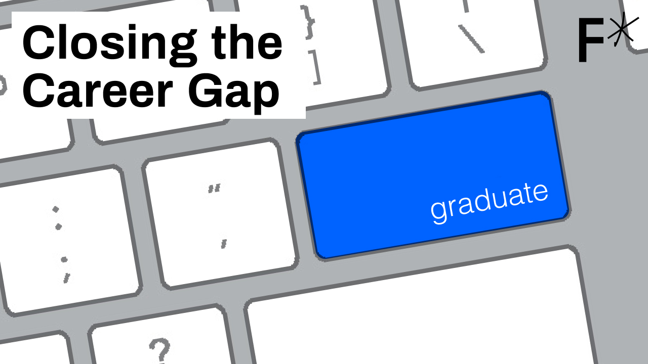 A blue button on a keyboard with the words closing the phd career gap.