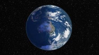 An image of the earth with stars in the background, featuring largest asteroid impact.