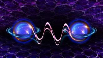 Two blue and purple spheres on a blue background.