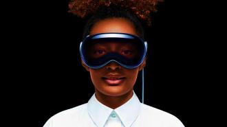 A woman wearing Apple's mixed reality headset.