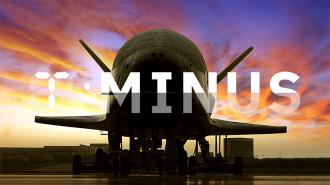 an image of a spaceplane with the T-Minus logo on top of it