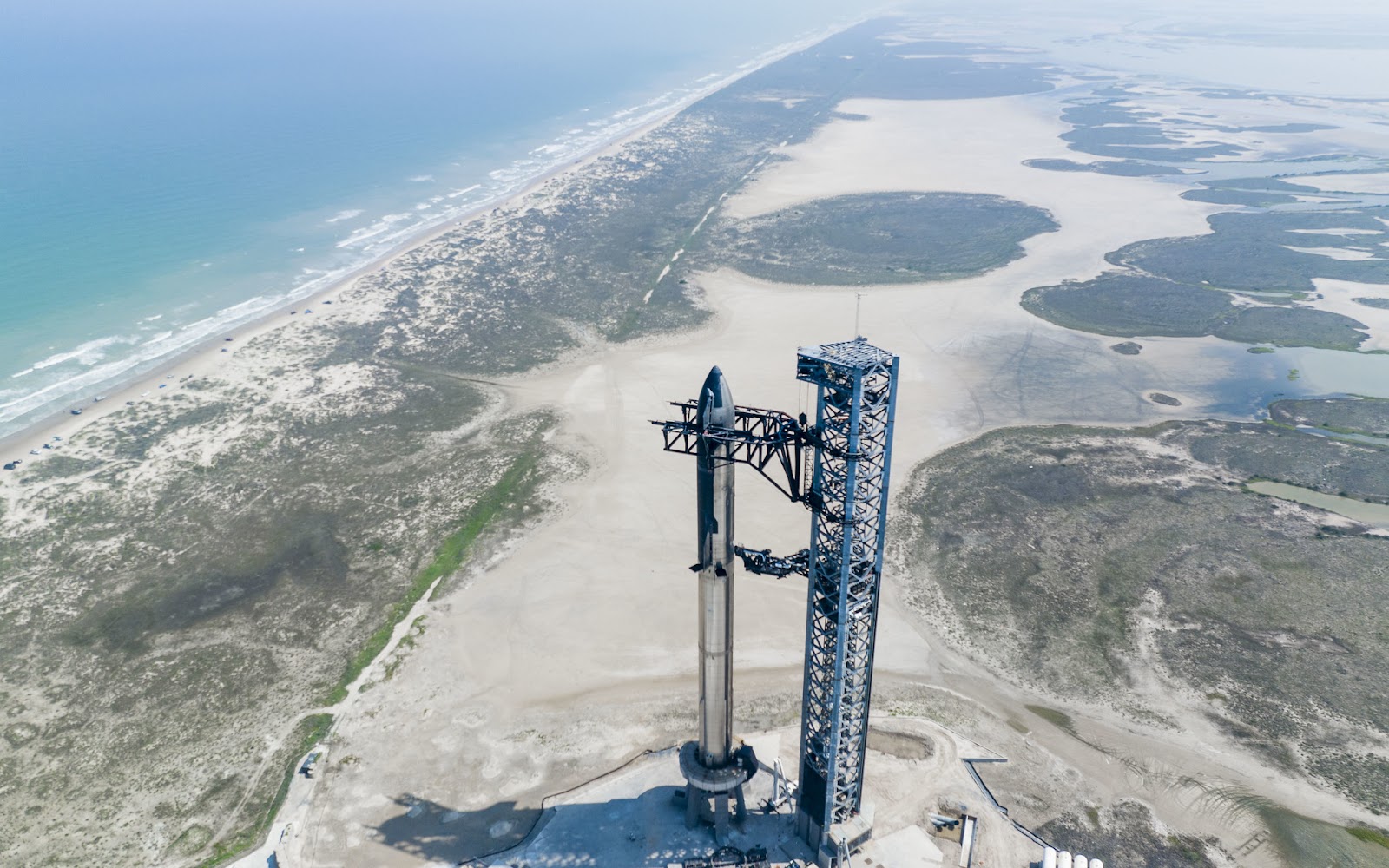 A Starship rocket system on the launchpad