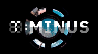 View of Earth from a space station window with the word "MINUS" overlayed on the image.